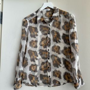 Equipment Leopard Sheer Silk Button Down Top